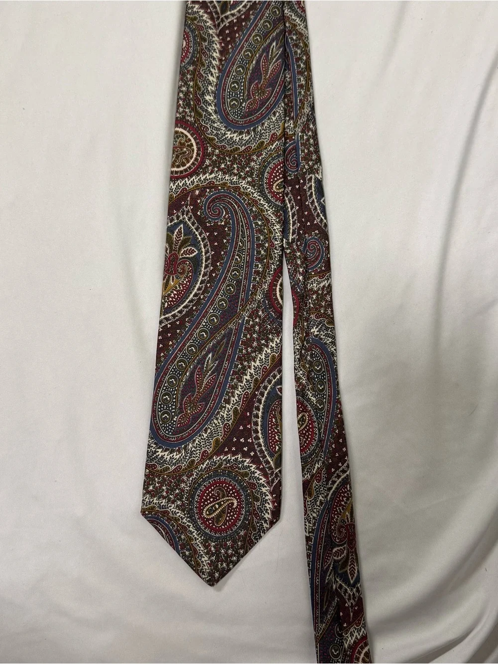 Harvé Benard Burgundy Paisley Silk Tie with Gold and Navy Accents